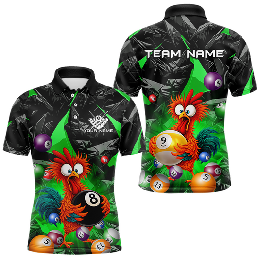 Maxcorners Custom Green Funny Chicken 8 Ball & 9 Ball Billiard Shirt for Men Billiard Team Jerseys LM1705