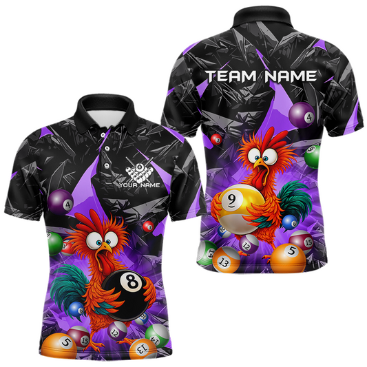 Maxcorners Custom Purple Funny Chicken 8 Ball & 9 Ball Billiard Shirt for Men Billiard Team Jerseys LM1705