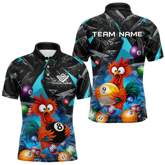 Maxcorners Custom Turquoise Funny Chicken 8 Ball & 9 Ball Billiard Shirt for Men Billiard Team Jerseys LM1705