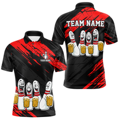 Maxcorners Custom Red Funny Bowling Tournament Jersey for Men Bowling Team Shirts Polo & 1/4 Zip TU1612