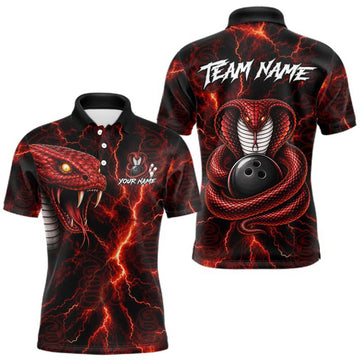 Maxcorners Custom Red Thunder Cobra Snake Bowling Jersey for Men Bowling Team Shirts Polo & 1/4 Zip LM1508