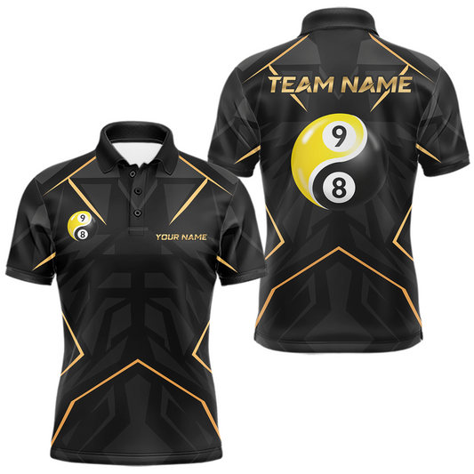Maxcorners Custom Black Gold 8 Ball 9 Ball Yin Yang Pool Shirts Billiard Shirt for Men Billiard Team Jersey