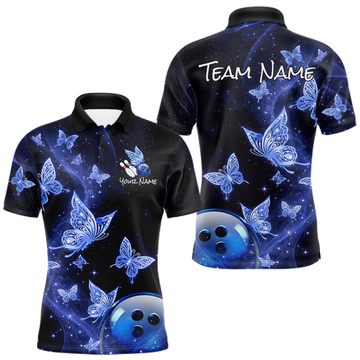 Maxcorners Custom Blue Galaxy Butterflies Bowling Shirt for Men Butterfly Bowling Team Jersey Bowling LeagueCustom Pink Galaxy Butterflies Bowling Shirt for Men Butterfly Bowling Team Jersey Bowling League LM1904