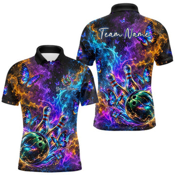 Maxcorners Neon Butterfly Galaxy Fire Splash Bowling Shirts for Men Custom Bowling Team jerseys LM1508