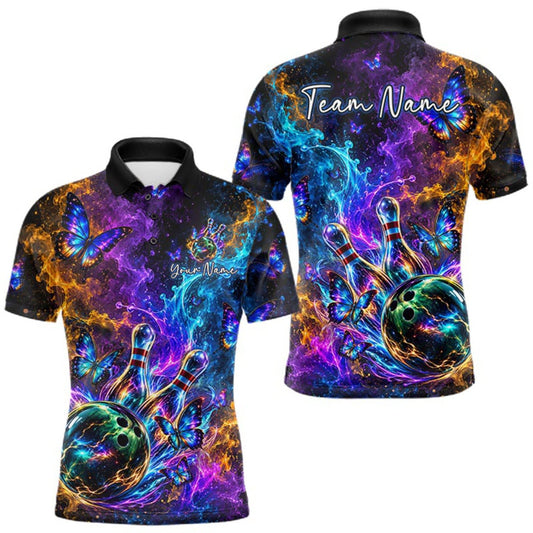Maxcorners Neon Butterfly Galaxy Fire Splash Bowling Shirts for Men Custom Bowling Team jerseys LM1508