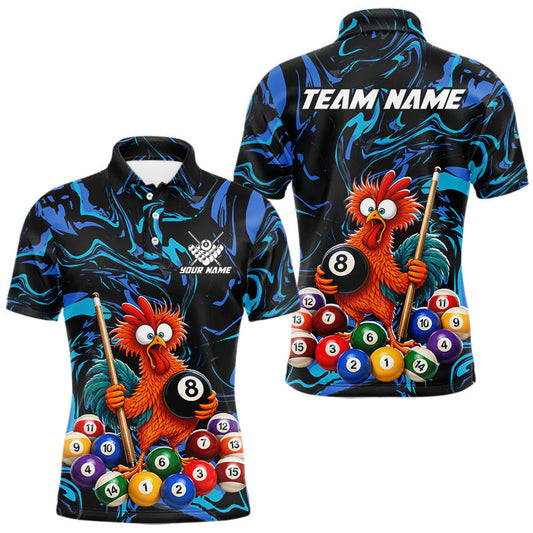 Maxcorners Custom Teal Blue Chicken 8 Ball Billiard Shirt for Men Billiard Jerseys Team Billiard League LM1705