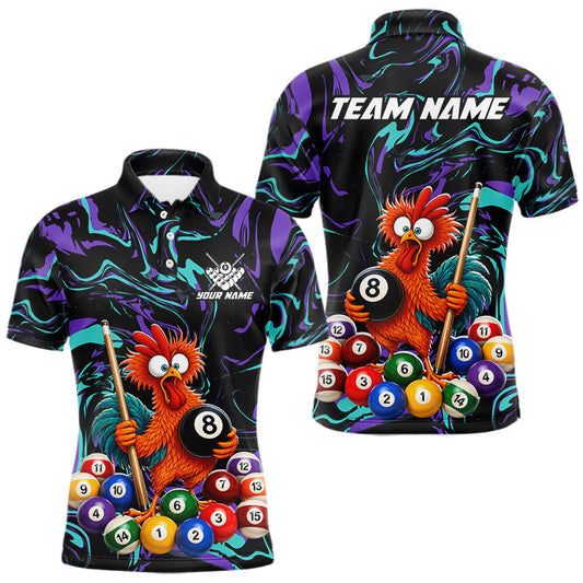 Maxcorners Custom Teal Purple Chicken 8 Ball Billiard Shirt for Men Billiard Jerseys Team Billiard League LM1705