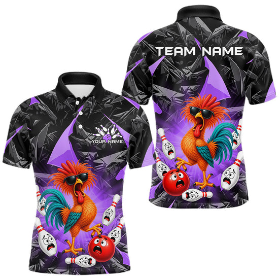 Maxcorners Custom Purple Funny Chicken Bowling Team Jerseys for Men Bowling League Polo & 1/4 Zip