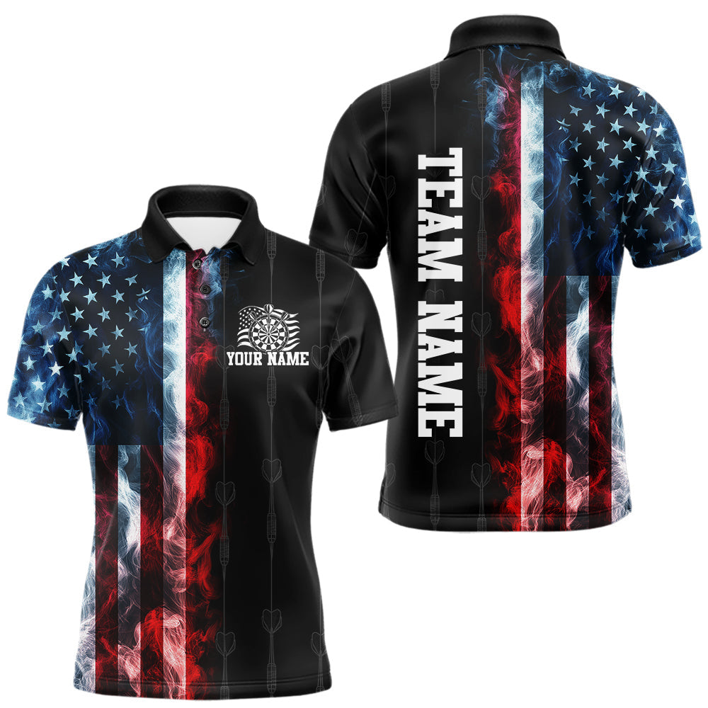 Maxcorners USA Flag Grunge Dartboard Custom Dart Shirts for Men Dart Team Jerseys Polo & 1/4 Zip