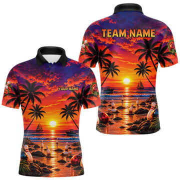 Maxcorners Custom Beach Sunset Bowling Team Jersey Bowling Shirts for Men Bowling Tournament for Bowler LM1910