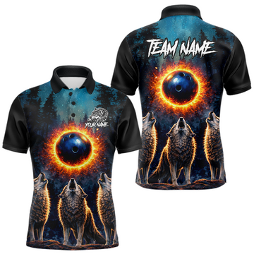 Maxcorners Custom Galaxy Wolf Bowling Jersey for Men Bowling Uniform Polo &1/4 Zip Bowling Team Shirts