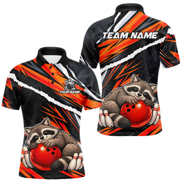 Maxcorners Custom Purple Raccoon Funny Bowling Jersey for Men Bowling Team Shirts Polo & 1/4 Zip