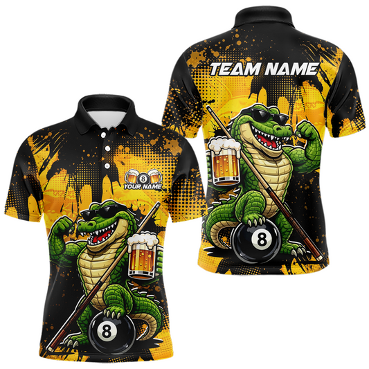 Maxcorners Custom Beer Alligator 8 Ball Pool Shirts Billiard Shirt for Men Billiard Team Jersey Billiard League LM2704