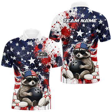 Maxcorners Custom US Flag Raccoon Bowling Shirt for Men Bowling Team Shirts Bowling Tournament LM2405