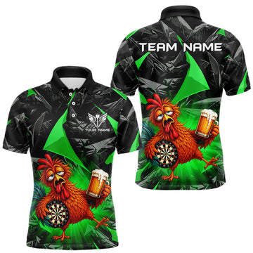 Maxcorners Custom Green Funny Chicken Drunk Darts Shirt for Men Darts Team Jerseys Dartboard Shirt LM0410