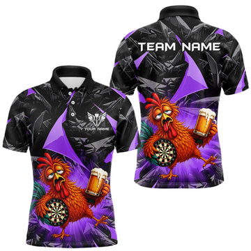 Maxcorners Custom Purple Funny Chicken Drunk Darts Shirt for Men Darts Team Jerseys Dartboard Shirt LM0410