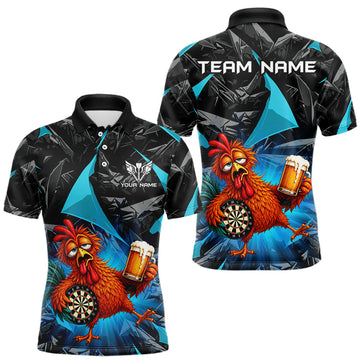 Maxcorners Custom Turquoise Funny Chicken Drunk Darts Shirt for Men Darts Team Jerseys Dartboard Shirt LM0410