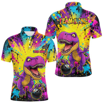 Maxcorners Custom Graffiti Funny Dinosaur Bowling Jersey for Men Bowling Team Shirt Bowling League LM2709