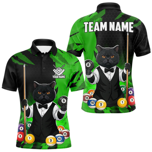 Maxcorners Custom Black Cat 8 Ball Pool Shirts Green Billiard Shirt for Men Billiard Team Jersey Billiard Gift LM2704