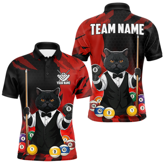 Maxcorners Custom Black Cat 8 Ball Pool Shirts Red Billiard Shirt for Men Billiard Team Jersey Billiard Gift LM2704