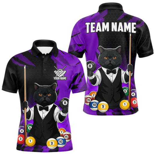 Maxcorners Custom Black Cat 8 Ball Pool Shirts Purple Billiard Shirt for Men Billiard Team Jersey Billiard Gift LM2704