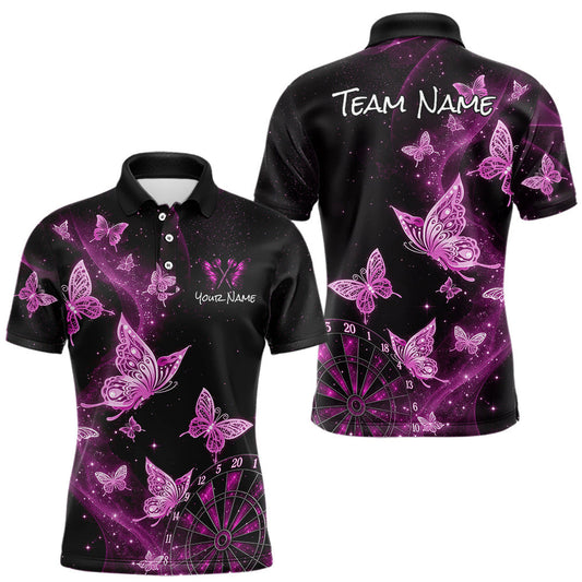 Maxcorners Custom Pink Galaxy Butterfly Darts Shirt for Men, Darts Team Jersey and Dartboard Shirt