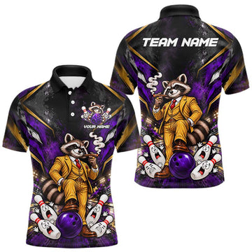 Maxcorners Funny Raccoon Bowling Shirt, Custom Bowling Shirts for Men Bowling Team Jersey Bowling League