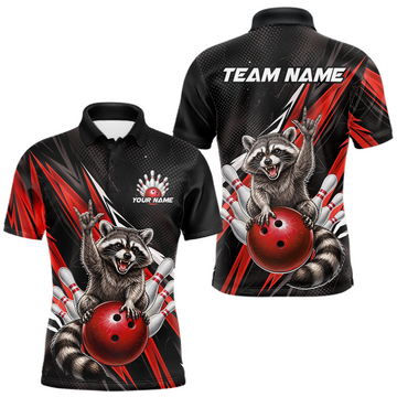 Maxcorners Custom Red Raccoon Bowling Jersey for Men Bowling Team Shirts Bowling Polo & 1/4 Zip