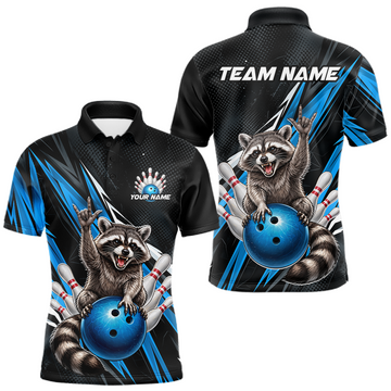 Maxcorners Custom Turquoise Raccoon Bowling Jersey for Men Bowling Team Shirts Bowling Polo & 1/4 Zip LM2603