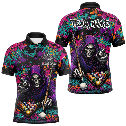 Maxcorners Custom Graffiti Grim Reaper 8 Ball Billiard Shirt For Men