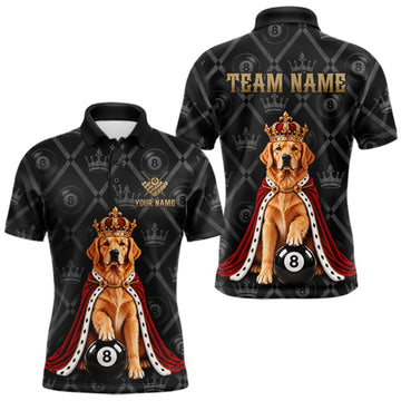 Maxcorners Custom Funny Crown Golden Retriever 8 Ball Billiard Team Shirts for Men Billiard League Jerseys LM2709