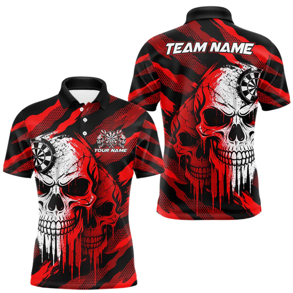 Maxcorners Custom Red Camo Skull Dartboard Shirt Darts Shirts for Women Darts Team Jerseys Polo & 1/4 Zip