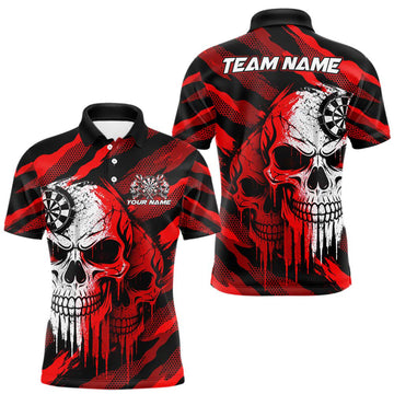 Maxcorners Custom Red Camo Skull Dartboard Shirt Darts Shirts for Women Darts Team Jerseys Polo & 1/4 Zip