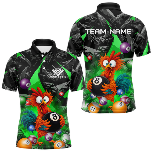 Maxcorners Custom Funny Green Chicken 8 Ball Pool Billiard Shirt for Men Polo & 1/4 Zip, Billiard Team Jerseys LM2602