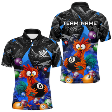Maxcorners Custom Funny Blue Chicken 8 Ball Pool Billiard Shirt for Men Polo & 1/4 Zip, Billiard Team Jerseys LM2602