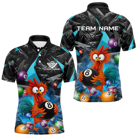 Maxcorners Custom Funny Turquoise Chicken 8 Ball Pool Billiard Shirt for Men Polo & 1/4 Zip, Billiard Team Jerseys LM2602