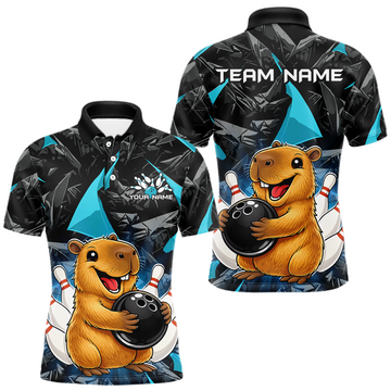 Maxcorners Custom Turquoise Capybara Bowling Jersey for Men Bowling Team Shirts Bowling Polo & 1/4 Zip LM2603