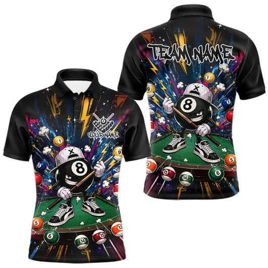 Maxcorners Custom Funny 8 Ball Pool Shirts Billiard Shirt for Men Billiard Team Jersey Billiard League LM2704