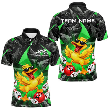 Maxcorners Custom Green Funny Duck Bowling Team Shirts for Men Bowling Uniform Bowling Tournament LM2709