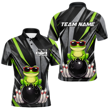 Maxcorners Custom Funny Frog Bowling Jersey for Men Bowling Team Shirts Bowling Polo & 1/4 Zip LM1705