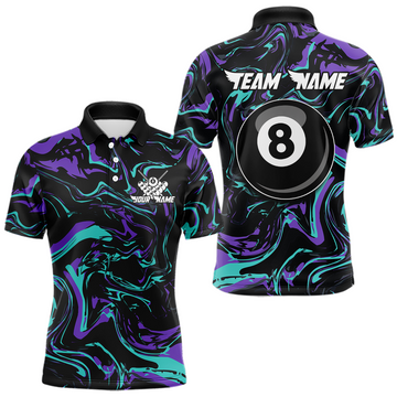 Maxcorners Purple-Turquoise 8 Ball Custom Billiard Shirts For Men Billiard Team Jerseys Billiard League