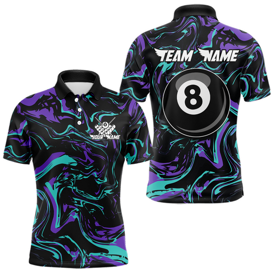 Maxcorners Purple-Turquoise 8 Ball Custom Billiard Shirts For Men Billiard Team Jerseys Billiard League