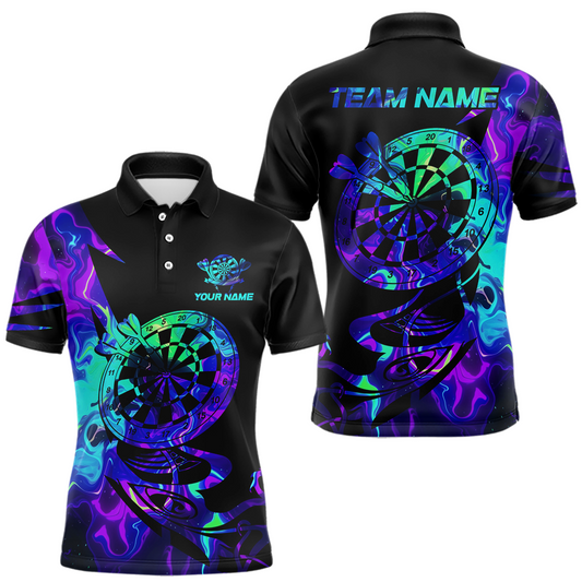 Maxcorners Custom Neon Pattern Dart Shirts For Men Dart Board Shirts Polo & 1/4 Zip Dart Jersey Team