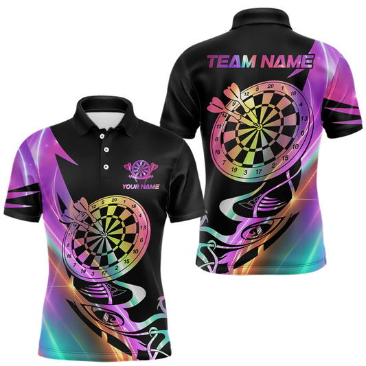 Maxcorners Custom Neon Pattern Dart Shirts For Men Dart Board Shirts Polo & 1/4 Zip Darts Jersey Team