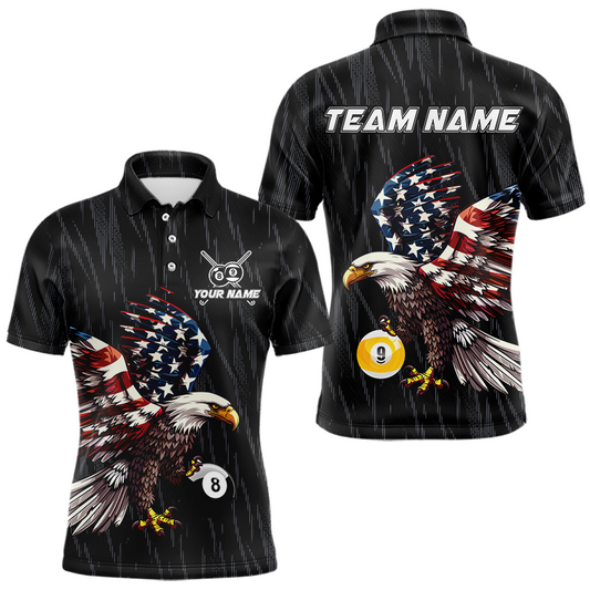 Maxcorners Custom American Flag Eagle 8 Ball & 9 Ball Billiard Shirt for Men Billiard Team Jersey Billiard League LM0106