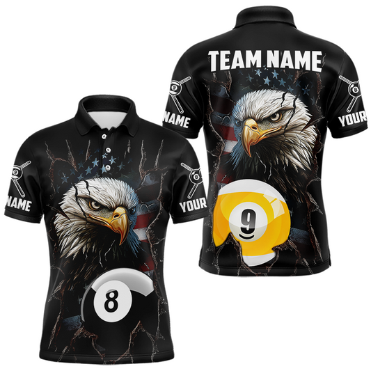 Maxcorners American Flag Eagle 8 Ball 9 Ball Custom Billiard Shirt for Men Billiard Team Jersey Billiard League LM0106