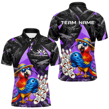 Maxcorners Custom Purple Funny Parrot Bowling Jersey for Men Bowling League Bowling Team Shirts