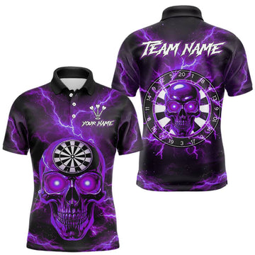 Maxcorners Custom Purple Lightning Thunder Skull Dart Shirts For Men Darts Team Jerseys Polo & 1/4 Zip LM0602
