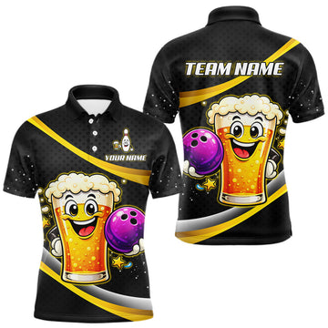 Maxcorners Custom Funny Beer Bowling Bowling Jersey for Men Bowling Team Shirts Polo & 1/4 Zip