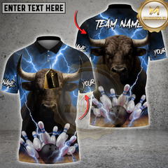 Maxcorners Bowling Lightning Bull Multicolor Customized Name, Team Name 3D Shirts